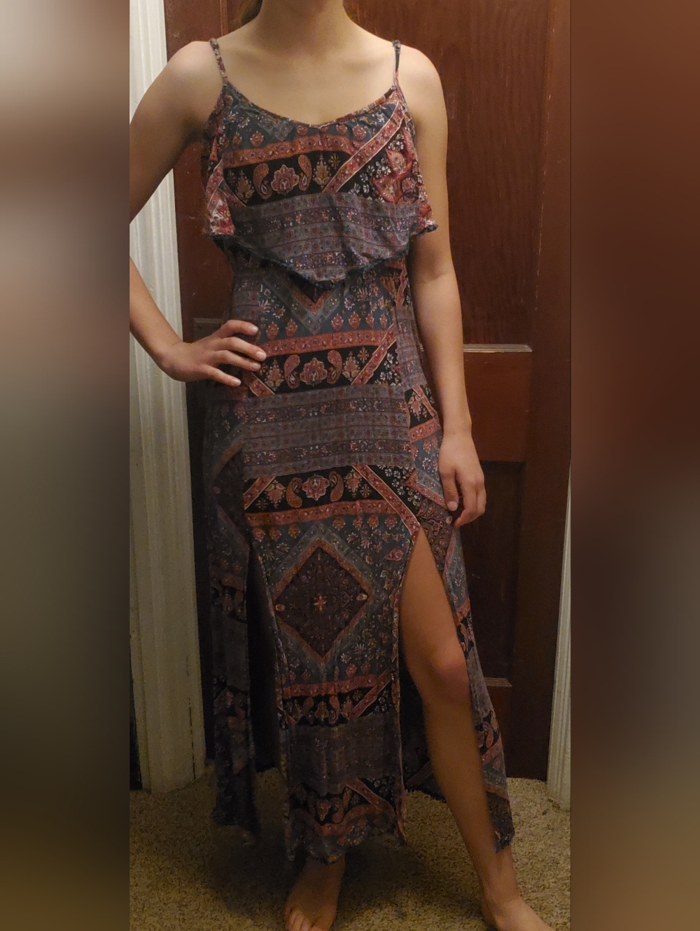 American Eagle Outfitters Boho Floral Maxi Dress in Blue and Rust
